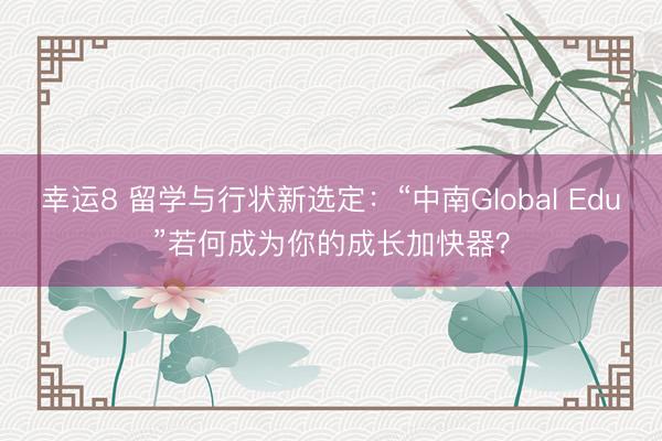 幸运8 留学与行状新选定:“中南Global Edu”若何成为你的成长加快器?