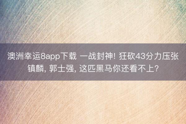 澳洲幸运8app下载 一战封神! 狂砍43分力压张镇麟， 郭士强， 这匹黑马你还看不上?