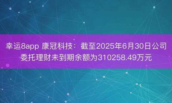 幸运8app 康冠科技：截至2025年6月30日公司委托理财未到期余额为310258.49万元