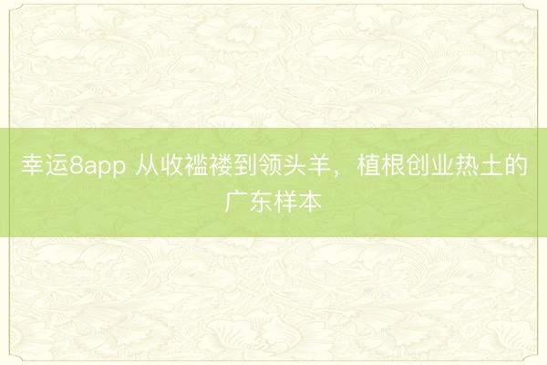 幸运8app 从收褴褛到领头羊，植根创业热土的广东样本