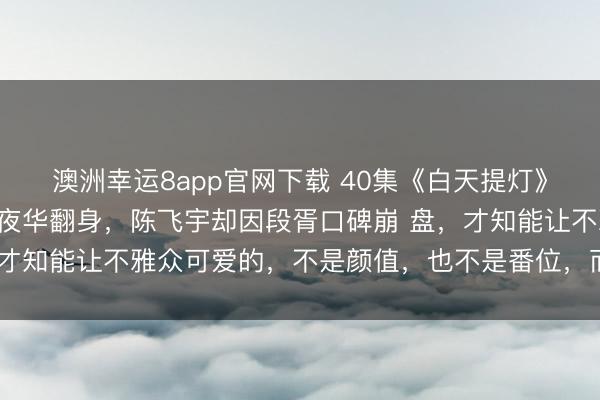 澳洲幸运8app官网下载 40集《白天提灯》大结局：直到赵又廷凭夜华翻身，陈飞宇却因段胥口碑崩 盘，才知能让不雅众可爱的，不是颜值，也不是番位，而是演技锐利
