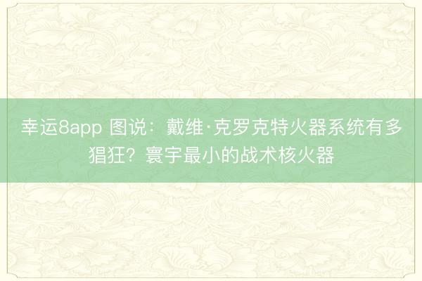 幸运8app 图说：戴维·克罗克特火器系统有多猖狂？寰宇最小的战术核火器