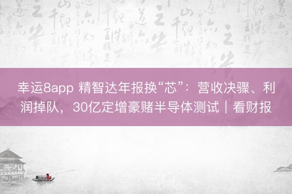 幸运8app 精智达年报换“芯”：营收决骤、利润掉队，30亿定增豪赌半导体测试｜看财报