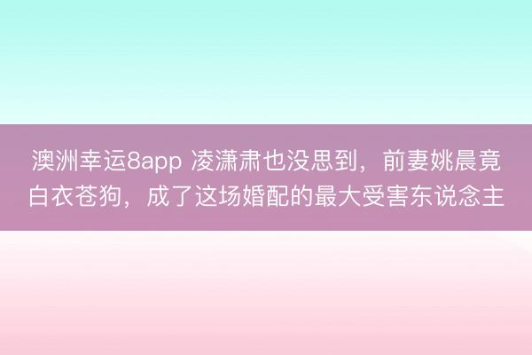 澳洲幸运8app 凌潇肃也没思到，前妻姚晨竟白衣苍狗，成了这场婚配的最大受害东说念主