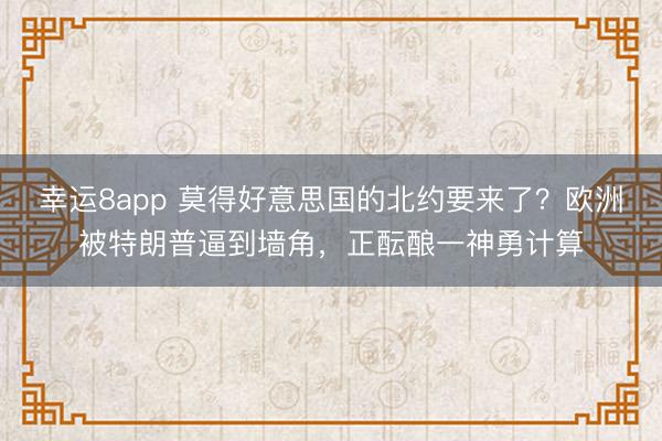 幸运8app 莫得好意思国的北约要来了？欧洲被特朗普逼到墙角，正酝酿一神勇计算