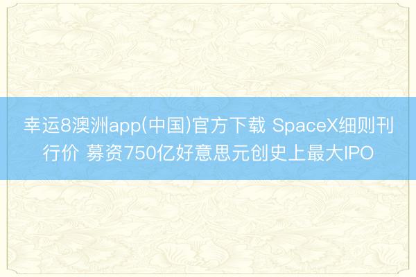 幸运8澳洲app(中国)官方下载 SpaceX细则刊行价 募资750亿好意思元创史上最大IPO