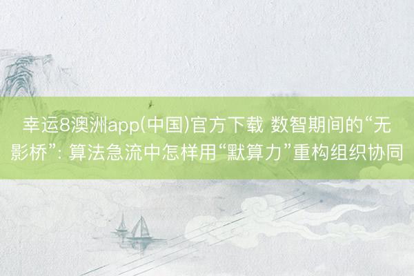 幸运8澳洲app(中国)官方下载 数智期间的“无影桥”: 算法急流中怎样用“默算力”重构组织协同